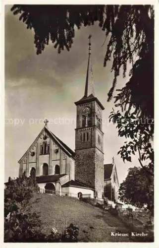 AK / Ansichtskarte Kriens LU Kirche Kirchturm Uhr Kreuz Baeume Hang