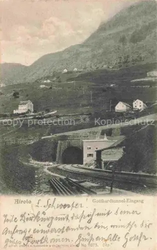 AK / Ansichtskarte Airolo Leventina TI Gotthardtunnel-Eingang Eisenbahn Tunnel Gleise Berge Haeuser