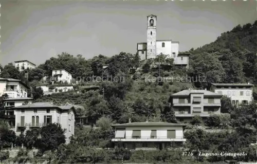 AK / Ansichtskarte Castagnola-Cassarate Castagnola Kirchturm Huegel Villen Baeume Haeuser Lugano