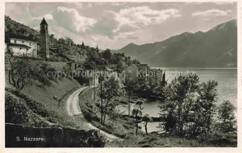 AK / Ansichtskarte San Nazzaro Lago Maggiore LOCARNO TI Lago-Maggiore See Kirche Bergdorf Seestrasse Berge Boote