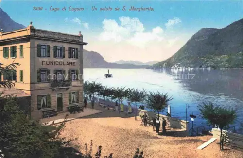 AK / Ansichtskarte Santa Margherita  Lugano TI Lago-di-Lugano See Funicolare Seilbahn Uferpromenade Dampfschiff Berge Passanten