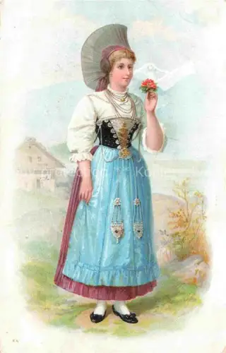 AK / Ansichtskarte Toggenburg (Region) Wildhaus SG Tracht Frau Haube Blumen Schmuck Bauernhof Toggenburger-Tracht