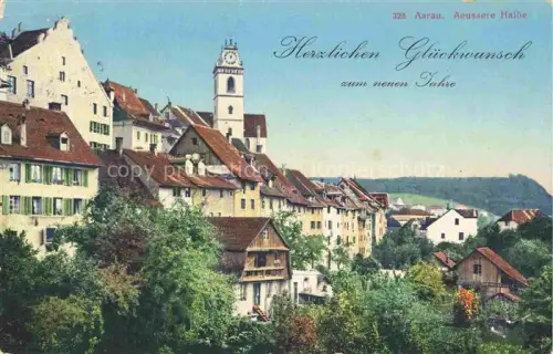 AK / Ansichtskarte AARAU AG Aeussere-Halde Altstadt Kirchturm Daecher Fachwerk Baeume Neujahrsgrusskarte