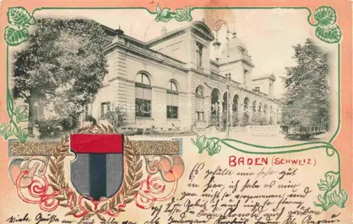 AK / Ansichtskarte BADEN  AG (Schweiz) Kurhaus Wappen Jugendstil Rosendekoration Gebaeude Baeume