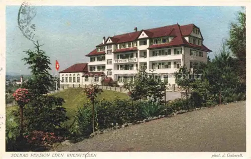 AK / Ansichtskarte RHEINFELDEN AG Solbad-Pension-Eden Pension-Eden Hotel Schweizer-Flagge Garten Baeume Wiese