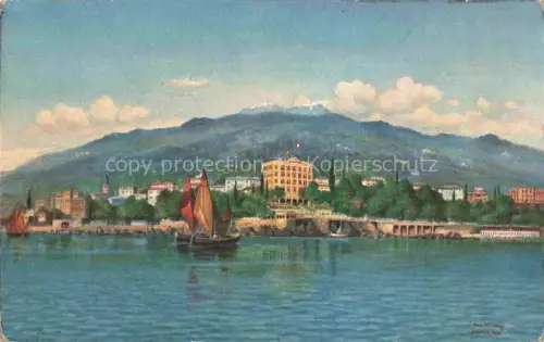 AK / Ansichtskarte Laurana Lovran Lovrana Croatia Hotel-Excelsior Segelboot Hafen Bergpanorama Meer Abbazia Uferpromenade