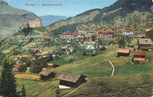 AK / Ansichtskarte Wengen  BE Bergdorf Hotels Chalets Wiesen Berge Lauterbrunnental Thuner-See
