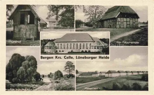 AK / Ansichtskarte Bergen CELLE Niedersachsen Ohlhof Raeucherkate Offizier-Kasino Wacholder Kasernen Lueneburger-Heide Fachwerk