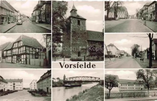 AK / Ansichtskarte Vorsfelde Wolfsburg Niedersachsen Kirche Fachwerk Kanal Bruecke Strasse Schule Wohnbloecke Mehrbildkarte