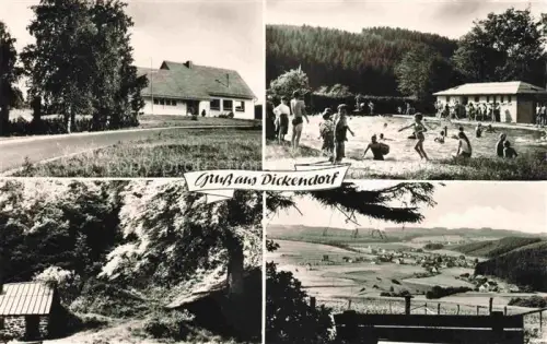 AK / Ansichtskarte Dickendorf Altenkirchen Westerwald Rheinland-Pfalz Dorfhaus Freibad Felsen Panorama Westerwald Badeanlage Kinder