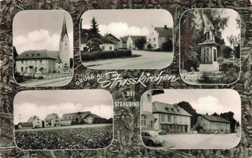 AK / Ansichtskarte Strasskirchen Donau Straubing Bayern Kirche Denkmal Dorfstrasse Gasthaus Echtfoto Mehrbildkarte VW-Kaefer