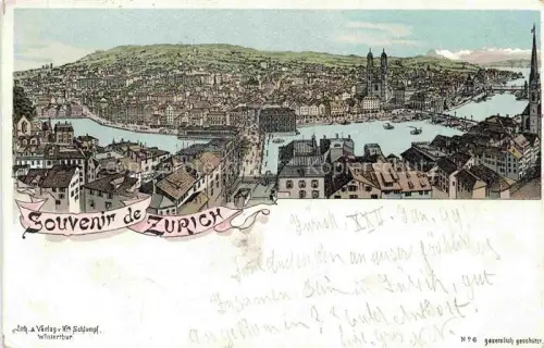 AK / Ansichtskarte ZueRICH  ZH Zuerichsee Limmat Grossmuenster Altstadt Kirchen Lithographie