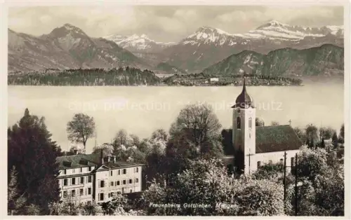 AK / Ansichtskarte Meggen LU Frauenheim-Gottlieben Vierwaldstaettersee Kirche Berge Schneeberge Wald