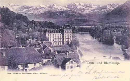 AK / Ansichtskarte THUN Thoune BE Bluemlisalp Aare Hotel Berge Schneeberge Altstadt Daecher