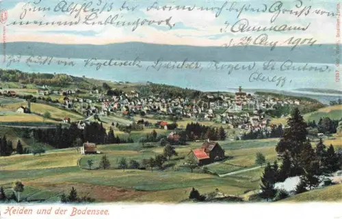 AK / Ansichtskarte Heiden Appenzell AR Bodensee Panorama Dorf Huegel Felder Haeuser Handkoloriert