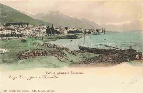 AK / Ansichtskarte Muralto Locarno Lago Maggiore TI Lago-Maggiore Ufer Holz Boote Stadtansicht Berge Schnee