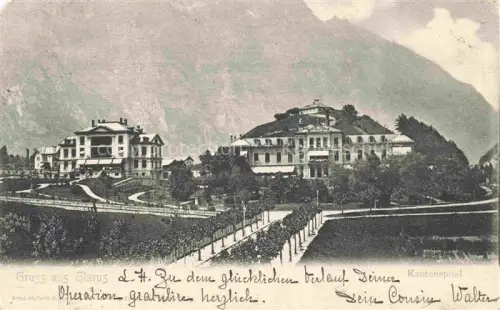 AK / Ansichtskarte GLARUS Glaris GL Kantonspital Spital Krankenhaus Berge Bruecke Park