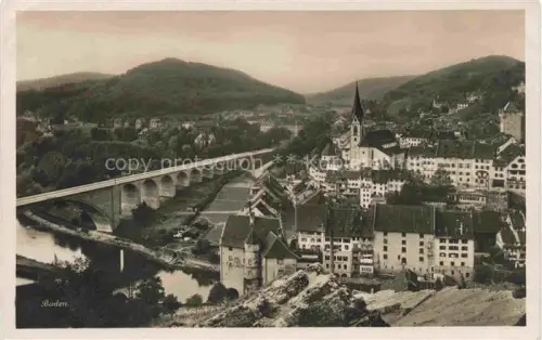 AK / Ansichtskarte BADEN  AG (Schweiz) Limmat Bruecke Viadukt Altstadt Kirche Turm Stadtansicht Huegel