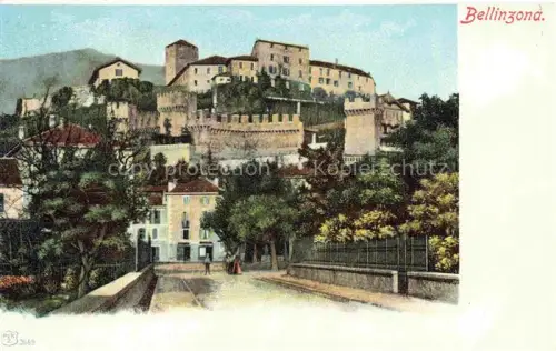 AK / Ansichtskarte BELLINZONA TI Castelgrande Stadtmauer Burg Baeume Allee Strasse Berge