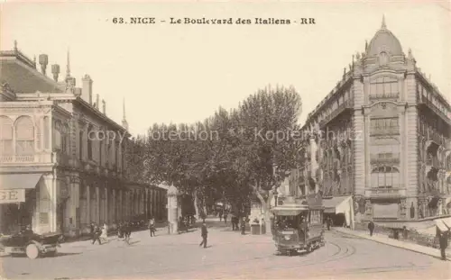 AK / Ansichtskarte NICE   Nizza 06 Alpes-Maritimes Boulevard-des-Italiens Strassenbahn Passanten Platanen Jugendstilgebaeude Strassenszene