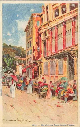 AK / Ansichtskarte NICE   Nizza 06 Alpes-Maritimes Marché-aux-fleurs Opéra Blumenmarkt Gemaelde Passanten Sonnenschirme Fassaden
