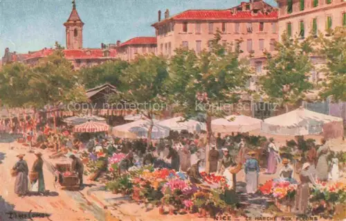 AK / Ansichtskarte NICE   Nizza 06 Alpes-Maritimes Marché-aux-fleurs Blumenmarkt Gemaelde Platanen Kirchturm Marktstaende Passanten
