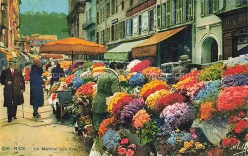 AK / Ansichtskarte NICE   Nizza 06 Alpes-Maritimes Marché-aux-Fleurs Blumenmarkt Blumenstaende Sonnenschirme Passanten Autos Geschaefte