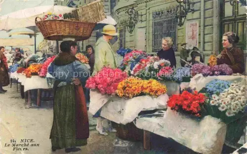 AK / Ansichtskarte NICE   Nizza 06 Alpes-Maritimes Marché-aux-Fleurs Blumenmarkt Blumenverkaeuferinnen Korbtraegerin Blumenstaende Passanten