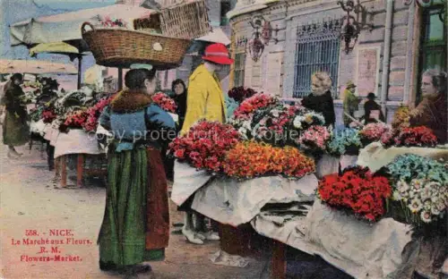 AK / Ansichtskarte NICE   Nizza 06 Alpes-Maritimes Marché-aux-Fleurs Flowers-Market Blumenmarkt Korbtraegerin Blumenstaende Passanten