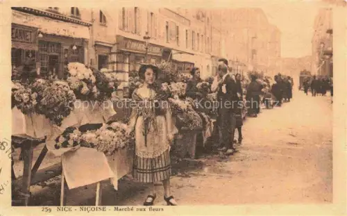 AK / Ansichtskarte NICE   Nizza 06 Alpes-Maritimes Niçoise Tracht Marché-aux-fleurs Blumenmarkt Blumenverkaeuferin Kostuem Blumenstaende Passanten