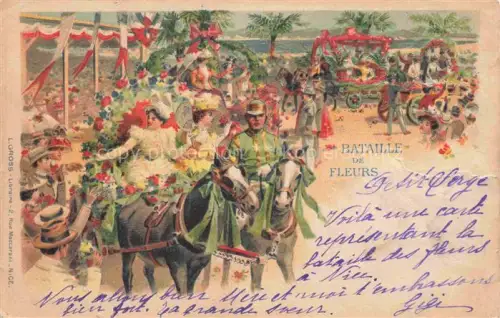 AK / Ansichtskarte NICE   Nizza 06 Alpes-Maritimes Bataille-de-Fleurs Blumenschlacht Festwagen Pferde Soldaten Palmen Menschenmenge