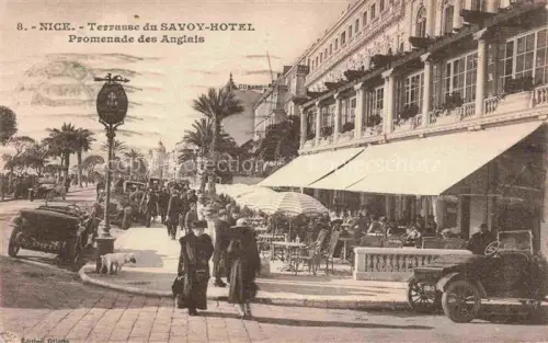 AK / Ansichtskarte NICE   Nizza 06 Alpes-Maritimes Savoy-Hotel Promenade-des-Anglais Terrasse Autos Passanten Palmen Cunard