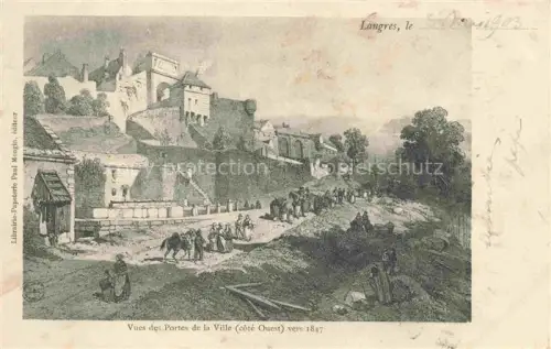 AK / Ansichtskarte LANGRES 52 Haute-Marne Portes-de-la-Ville Stadttor Stadtmauer Stadtansicht Historische-Ansicht Lithographie Personen Pferde