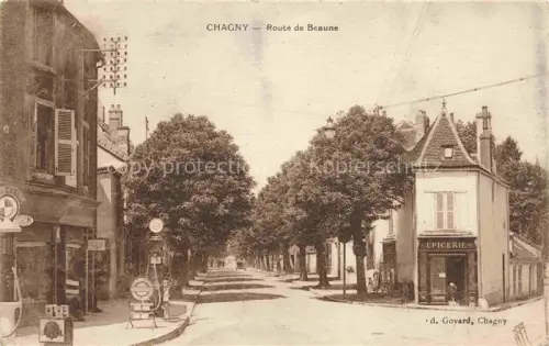 AK / Ansichtskarte Chagny Chalon-sur-Saone 71 Saone-et-Loire Route-de-Beaune Strasse Allee Baeume Épicerie Tankstelle Geschaefte