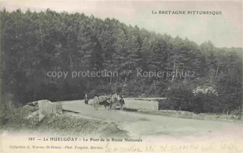 AK / Ansichtskarte Huelgoat Chateaulin 29 Finistere Pont-de-la-Route-Nationale Bruecke Wald Kiefern Pferdekarren Landstrasse