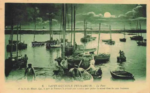 AK / Ansichtskarte Saint-Guenole Penmarch QUIMPER 29 Finistere Le-Port Fischerboote Hafen Mondnacht Masten Fischer Netze Ruderboote