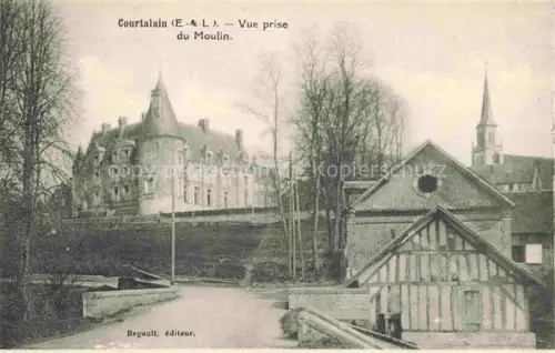 AK / Ansichtskarte Courtalain Courtalin Chateaudun 28 Eure-et-Loir Moulin Château Kirchturm Muehle Baeume Fachwerkgebaeude