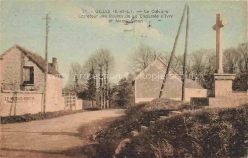 AK / Ansichtskarte Gilles DREUX 28 Eure-et-Loir Calvaire Kreuzweg Carrefour-des-Routes Chaussée-d Ivry Mesnil-Simon Wegkreuz Dorfstrasse Haeuser