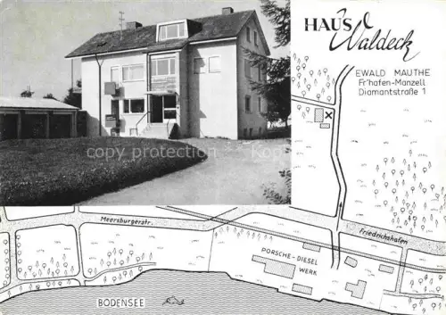 AK / Ansichtskarte Manzell Friedrichshafen Bodenseekreis BW Haus-Waldeck Pension Diamantstrasse Bodensee Meersburgerstrasse Porsche-Diesel-Werk Lageplan