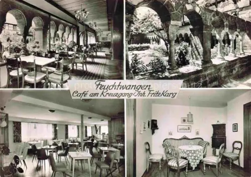 AK / Ansichtskarte Feuchtwangen Café-am-Kreuzgang Kreuzgang Gaststaette Innenraum Bogenhalle Klostergarten Wohnzimmer Mehrbildkarte