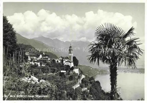 AK / Ansichtskarte Ronco sopra Ascona Locarno TI Lago-Maggiore Kirchturm Palme Dorf Berge See Casa-Lobelia
