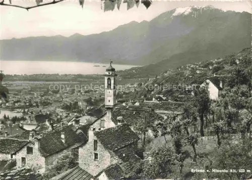 AK / Ansichtskarte Brione-Verzasca Minusio Locarno TI Kirchturm Dorf Lago-Maggiore Berge Schieferdaecher Steinhaus
