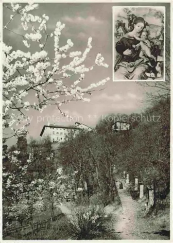 AK / Ansichtskarte Bigorio Tesserete Lugano TI Convento-Cappuccini Kloster Kirschblueten Madonna Treppenweg Fruehjahr