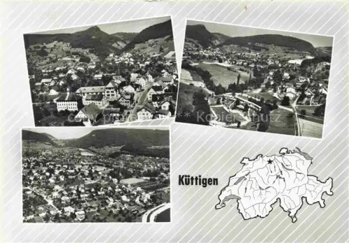 AK / Ansichtskarte Kuettigen Aarau AG Fliegeraufnahme Dorf Aare Huegel Wohnhaeuser Felder