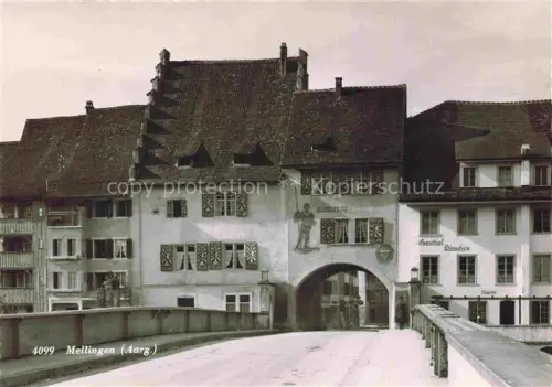AK / Ansichtskarte Mellingen Baden AG Stadttor Bruecke Gasthof-Hirschen Torbogen Bemalung Altstadt Aargau