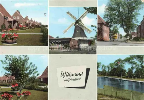 AK / Ansichtskarte Wittmund Ostfriesland Niedersachsen Windmuehle Siedlung Freibad Strasse Ostfriesland