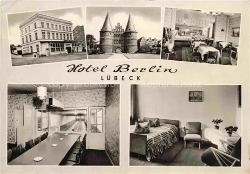 AK / Ansichtskarte Brodten LueBECK Hotel-Berlin Holstentor Moislinger-Allee Restaurant Kegelbahn Hotelzimmer