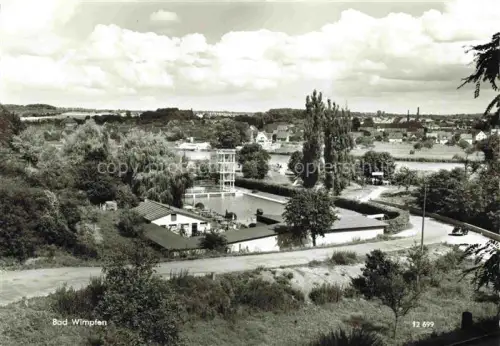 AK / Ansichtskarte Bad Wimpfen Neckar Freibad Sprungturm Schwimmbecken Neckar Stadtansicht Baeume