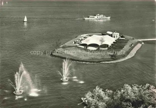AK / Ansichtskarte SAFFA Ausstellung Zuerich ZH SAFFA Insel Tea-Room See Springbrunnen Schiff Segelboote Fliegeraufnahme
