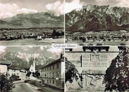 AK / Ansichtskarte Schaan  Liechtenstein FL Fuerst-Johann-dem-Guten Kirche Dorf Berge Rheintal Panorama Relief Denkmal